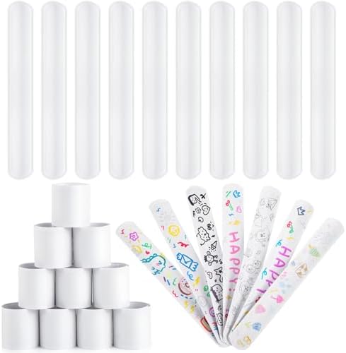 AMOR PRESENT Slap Bracelets Bulk, 64 PCS White Snap Bracelets DIY Crafts