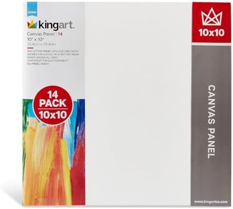 KINGART White Canvas Panel Set – Square, 10x10 Inch, 14-Pack – 100% Cotton, Pre-Primed Gesso Artist Boards for Acrylic, Oil, Sketching, & Mixed Media Painting