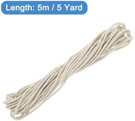 MECCANIXITY Twisted Cord Trim, 5 Yard 3mm 3-Ply Twine Braided Rope Shiny Thread String for Craft Gift Bag Curtain Christmas Decor, Cream White - 5m