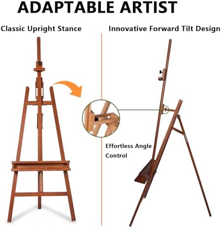 DJAR Large Floor Studio Art Easel for Painting, Sturdy and Durable, Walnut | Adjustable Artist Easel with Storage Tray, Holds canvases up to 49", Solid Beech Wood Display Stand for Adults & Beginners