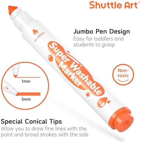 Shuttle Art Super Washable Markers, 30 Colors Broad Line Conical Tip Markers for Kids, Ultra Clean Coloring Book Marker Set, Home Classroom School Supplies for Toddlers Kids Adults Students Teachers
