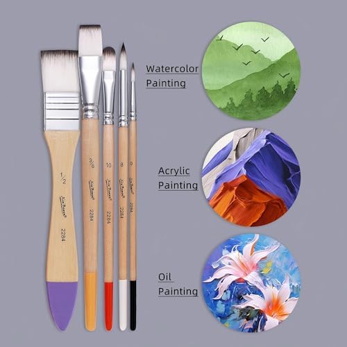 9Pcs Artist Paint Brushes Set, Color-Coded Wooden Handle Nylon Bristle Art Brushes for Acrylic Watercolor Gouache Oil Painting, Multi-Size Professional Paintbrush Kit for Beginners, Adults & Kids