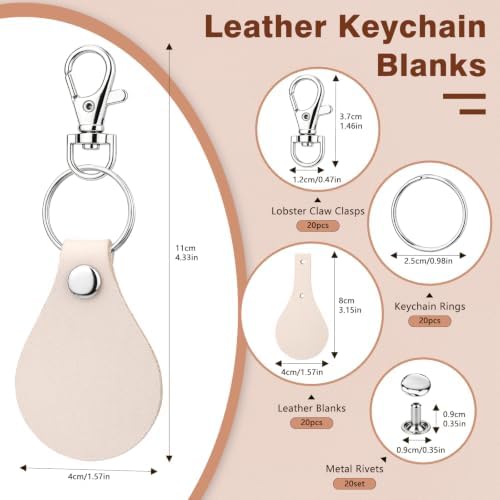 20 Pcs Leather Keychain Blanks, Leather Key Chain Crafting Engraving Kit