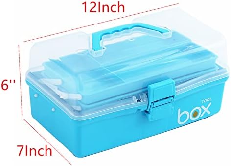 Kinsorcai 2PCS 12'' Three-Layer Clear Art Box Organizer, Multipurpose Plastic Craft Box with Handle (Blue)