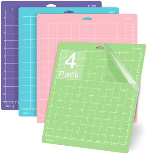Gwybkq Cutting Mats 12x12 4 Pack, Compatible With Cricut Explore One/Air/Air 2/Maker 3/Maker Replacement Accessories (Standard,Light,Strong,Fabric) for Supply