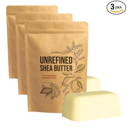 Raw Shea Butter – 100% Pure Unrefined African Shea Butter | Deep Moisturizer for Dry Skin, Hair and Scalp | DIY Body Butter, Lip Balm and Soap Base | Natural Earthy Aroma 1 lb Block (Pack of 3)