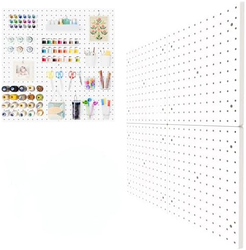 FZK Plastic Pegboard Wall Organizer Kit, 12x12, 4 Pack, White