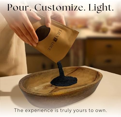 LILY LADUE Black Sand Candle Kit - 1Lb/16Oz Pearled Candles Sand and Wicks (24) with Wood Holder, Unscented Aroma Beads, Reusable Pearled Candle Wax for DIY Home Kit, Powder Beads Refill Available