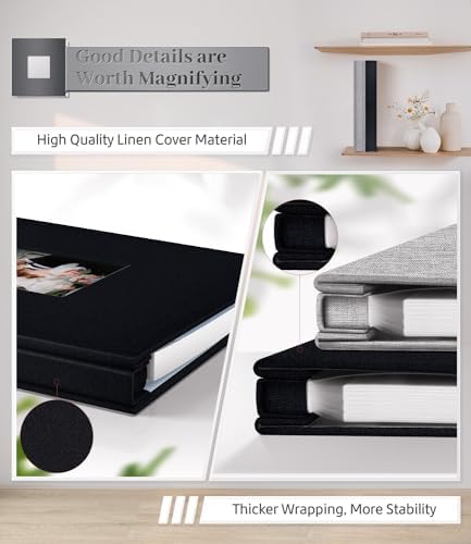 Artfeel Photo Album Self Adhesive Scrapbook Album for 3x5 4x6 5x7 8x10 Pictures,60 Pages Linen Cover with Display Window DIY Photo Book,Ideal Gifts for Family Travel Wedding Baby