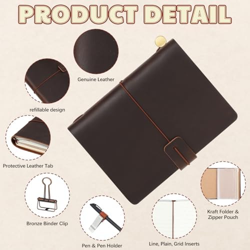 Thenshop Leather Travel Notebook 3 Inserts,Dark Brown,Passport Size