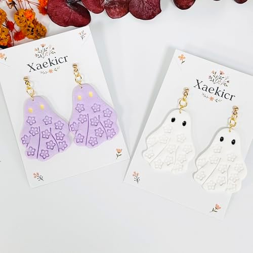 Xaekicr Halloween Ghost Polymer Clay Cutters with Floral Pattern – Cute Clay Earring Cutters Set for DIY Earrings – Polymer Clay Molds and Clay Tools for Halloween Jewelry Making