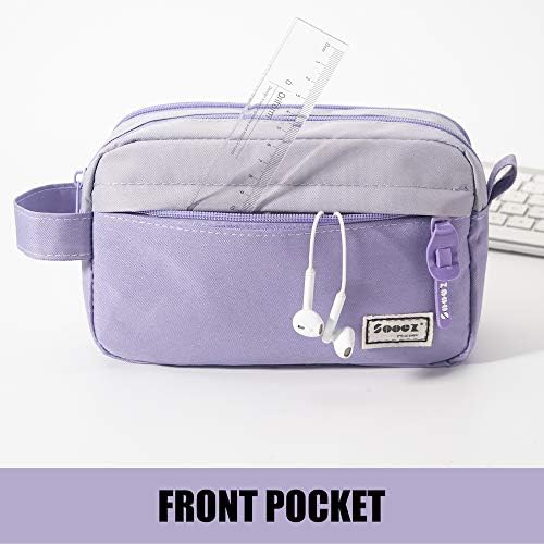 Sooez High Capacity Pencil Case, Big Pencil Bag Pouch Box Organizer Pen Case, Portable Journaling Supplies with Easy Grip Handle & Loop, Asthetic Supply for Girls Adults, Purple