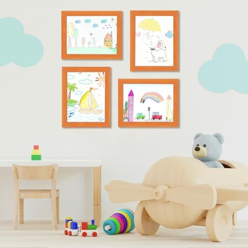 [2-Pack] Kids Art Frames, 8.5x11 Front Opening Kids Artwork Frames Changeable, Orange Artwork Display Storage Frame for Wall, Holds 50 Pcs, for 3D Picture, Crafts, Children Drawing, Hanging Art,