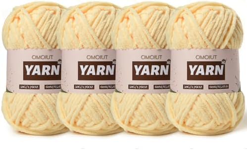 4 Packs Plush Chenille Chunky Crochet Yarn - Baby Yarn for Crocheting Soft - Velvet Yarns Knitting for Blankets Crafts - Fluffy Amigurumi Yarns 200g/262.5yds (4 Yellowish)