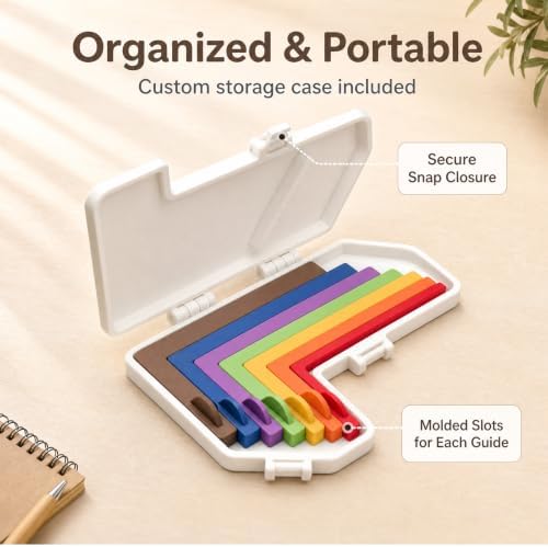 Paper Crafting Alignment Guide Set (7Pcs), Color-Coded No-Measure Scrapbooking Tools for Perfect Card Making, Borders, Layering & Precise Layout Spacing with Storage Case 1/16 to 1/2 Inch Increments