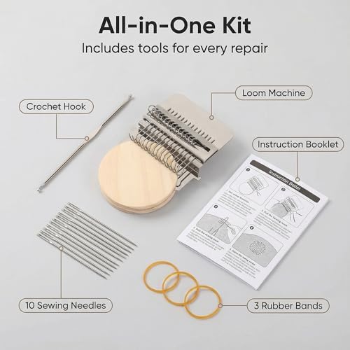 Knit kit Patch Loom, Portable Darning Loom for Beginners, Knit Kit Patch Kit for Holes Repair on Socks, Clothes & Jeans, Patchwork Weaving Tool Set for Quickly Sewing Repair
