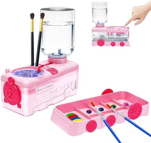 Paint Brush Cleaner with Water Circulation, Upgraded Abs Paintbrush Rinser with 9-Well Palette, 9 Brush Holders, Portable Leak-Proof Art Supplies Rinsing Station Washer for Beginners Artists