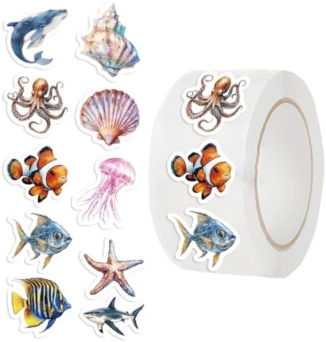 1000PCS Ocean Animal Sticker Roll, 2 Rolls 10 Designs Sea Life Stickers