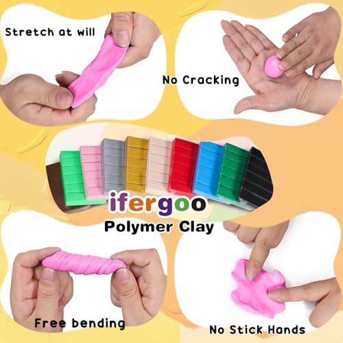 ifergoo 100g Pink Polymer Clay, 3.5oz Oven Bake DIY Modeling Clay for Kids
