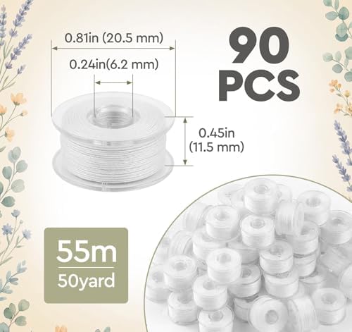 ilauke 90 pcs White Prewound Bobbin Thread, Sewing Thread Bobbins