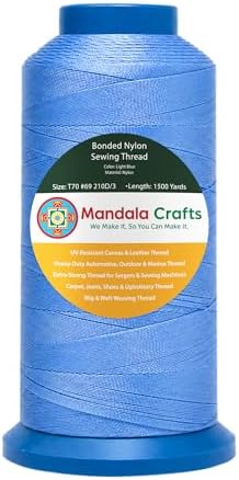 Mandala Crafts Size 69 210D T70 Light Blue Bonded Nylon Thread, 1500 YDs