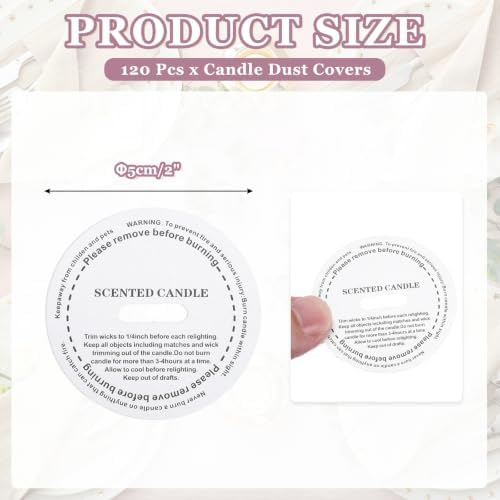 MECCANIXITY 60 Pcs Candle Dust Covers, 5cm/2" Round Printed Translucent Candles Drip Protectors Lid Accessories Letter Pattern for Craft Fragrance Making Jars Boxes Packaging