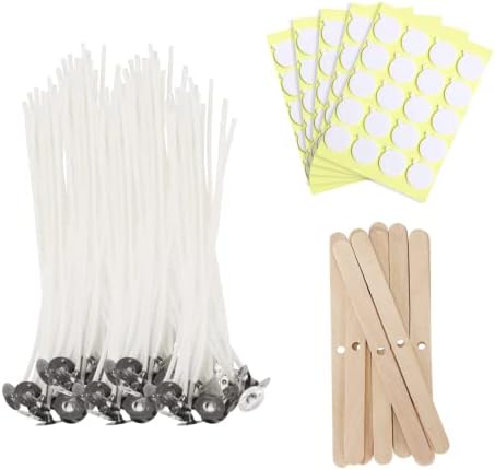 JEAWIWI 100 Pcs Candle Wicks, 6 in, with Wick Stickers & Wooden Holders