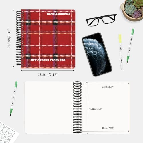 Hardcover Sketchbook,7.2"x8.3"Spiral Bound Drawing Pad,Red Grid