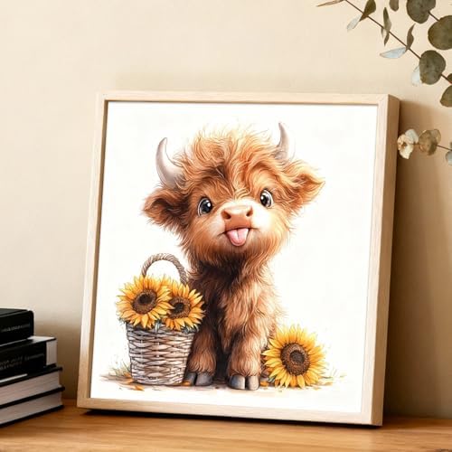 Amaieuin Highlan Cow Paint by Number Adult,Paint by Number Kits for Adults,Cow Canvas Paint by Numbers for Adults,Gifts and Home Wall 16x16in