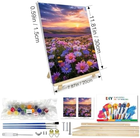 JOOZ Flowers Paint by Numbers Kit for Adults with Frame, Sunset Mountain Paint by Number with Easel, DIY Adult Paint by Number Kits on Canvas Landscape for Home Wall Decor 8 x 12 Inch
