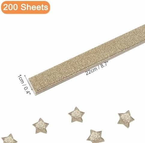 MECCANIXITY 200 Sheets Origami Paper Glitter Stars Papers Champagne Fold Paper for Beginner Arts Crafts Projects,0.4 x 8.7 Inch