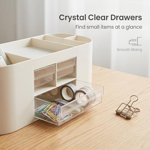Desk Organizer with Drawers, Office Supplies Storage, White