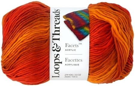 Loops & Threads Facets Yarn - Yarn for Knitting, Crochet, Weaving, and Arts & Crafts - Flame, Acrylic, 3.5 oz