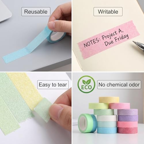 12 Rolls Glitter Washi Tape Set – 15mm Macaron Cute Colored Masking Tape, Sparkle Decorative Tape for DIY, Art, Scrapbook Tape, Decor & Crafts