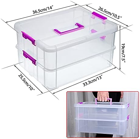 JUXYES 2-Tiers Plastic Stack Carry Storage Containers Box wih Handle Lids