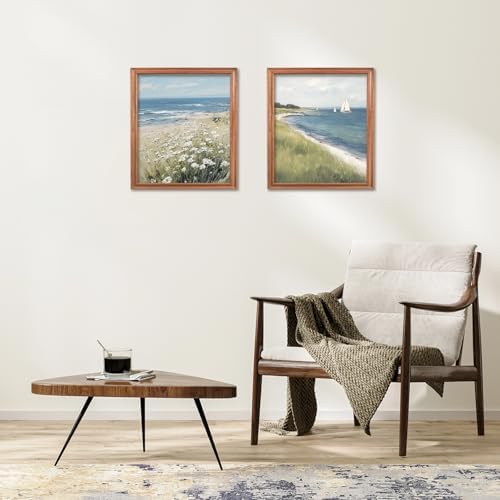 RLTXBUK 2 Pack Coastal Beach Diamond Art Kits, Beach House Decor, Nautical Sailboat Seaside Daisy Flower Landscape Gem Diamond Painting Art Kits for Adults Kids Beginners, 9.8x11.8 Inch