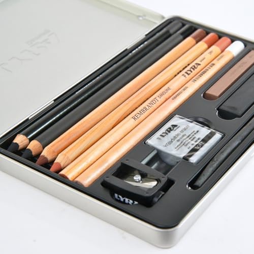 Lyra Rembrandt Sketching Set - 11 Assorted Carbon Pencils Drawing Charcoal Pastel Sticks and Accessories for Artists - Variety of Multipurpose Durable Pencils for Drawing Blending & More