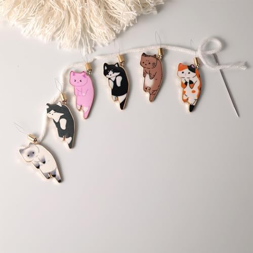 AUNVITO Cat Needle Threader, 6Pcs Adorable Mini Cat Threader, Clothing Embroidery Accessories, DIY Gadget for Sewing Crafting
