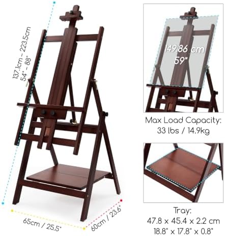 MEEDEN Large Studio Artist Easel: Heavy Duty H-Frame Easel for Painting | Wooden Artists Easel - Convertible Easel - Collapsible Floor Art Easel Stand for Adult, Craft, Office & Studio Deep Walnut