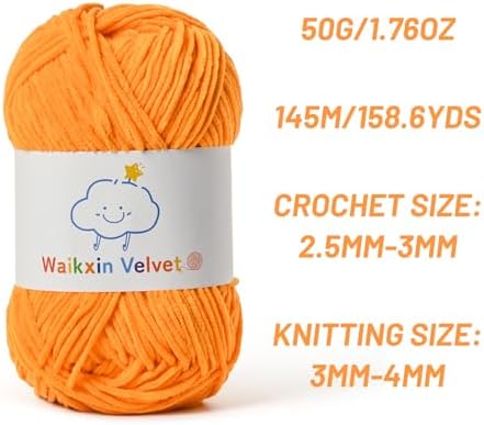 Fluffy Chenille Yarn for Crocheting，Baby Yarn for Crocheting Soft，50g/1.76oz Velvet Amigurumi Yarn ，Fingering Weight Yarns for Crocheting Baby Blankets、DIY Craft.(Orange)