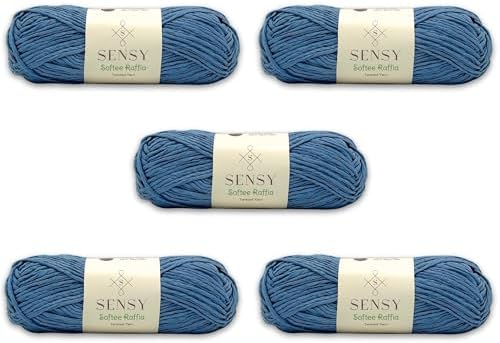 S Sensy Softee Raffia - Polyester Raffia Yarn 5 Skeins Blue 109 Yards 4 oz