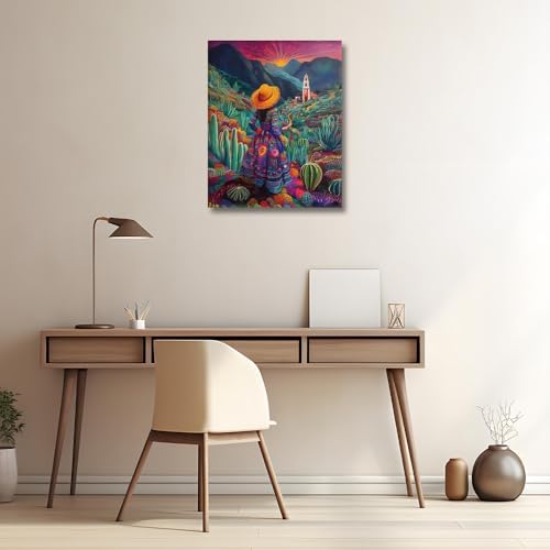 HULDFRDA Adult Paint by Number Kits on Canvas, Mexican Woman Paint by Numbers Kit, Mexican Cactus Painting by Numbers for Adults,Color by Numbers Canvas Art Decor, 16 x20 Inch