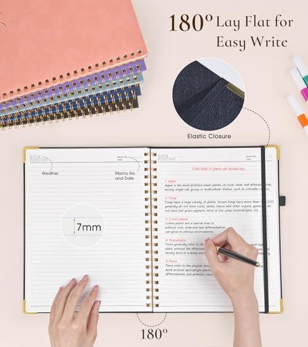 Hardcover Spiral Notebook Journal 8.5” x 11”, A4 Large Leather Notebooks for Women Men, Lined College Ruled Notebook, 100 GSM Paper, Spiral Bound Journals for Work School Note Taking Business, Black