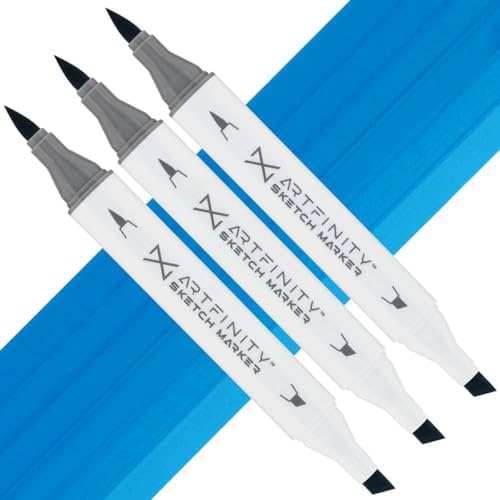 Artfinity Sketch Markers - Set of 3 - Copenhagen Blue B3-6, Vibrant, Professional, Dye-Based Alcohol Markers for Artists, Drawing, Travel, & More
