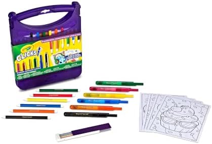 Crayola Clicks Art Set for Kids, Retractable NoDry Tips, Travel Activity Kit with Washable Markers, Pencils, Refills & Paper, Gift for Kids, Ages 4+