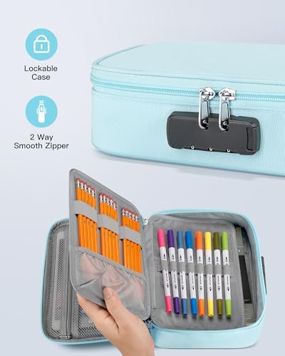 Zannaki Large Capacity Pencil Pouch Case with Lock, Pen Marker Stationery Bag Art Supply Storage Organizer Box for Bullet Journal Middle High School College Student Teen Girl Women Adult, Mint Green