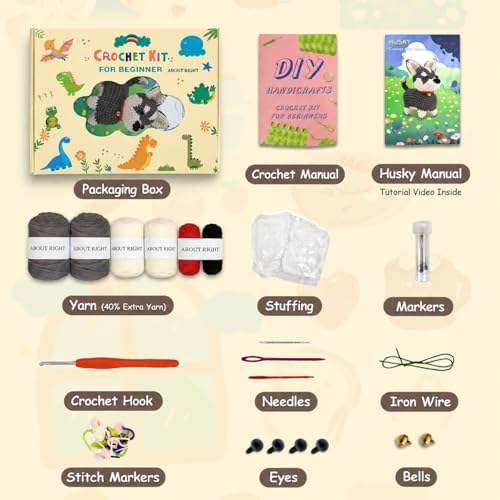 ABOUT RIGHT Husky Crochet Kit for Beginners, DIY Amigurumi Dog Kit