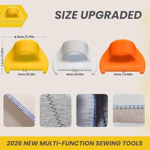 4Pcs Edge Stitch Lock & Sewing Gauge Set, Perfect Seams Without A Sewing Machine, for Pinpoint Precision, Lightweight & Easy to Use — for Hobbyists & Pros Alike (Yellow-4mm &3mm)