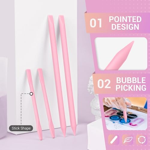 Gartful 4PCS Silicone Stir Sticks Set, 2pcs Stick Rods for Resin, 2pcs Pointed Silicone Mixing Sticks for Resin Mixing, Paint, Making Glitter Tumblers Cups, Arts, Crafts, Facial Mask Stir Rods, Pink