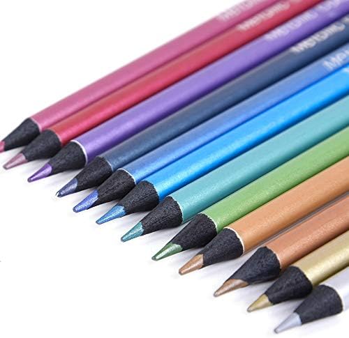 12 Metallic Colored Pencils Oil Based, Pre-sharpened Wooden Color Pencils